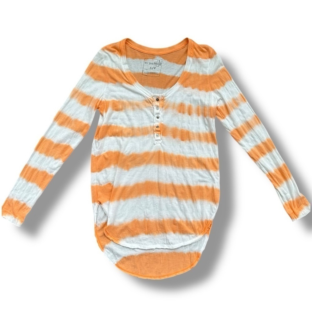 We The Free Orange and White Stripe Long Sleeve Henley Top | Small - Picture 8 of 11